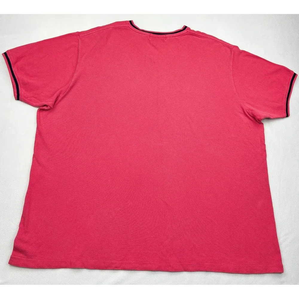 Vintage 90s Polo Ralph Lauren Mens XXL Pink Tipped V Neck Pique Cotton T Shirt